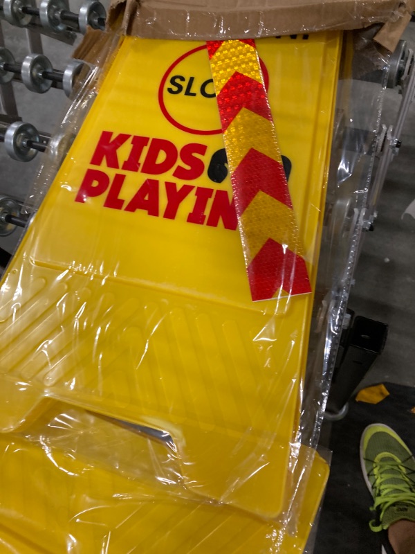 Photo 4 of Slow Sign for Kids - Children at Play Safety Signs Bundle - Slow Kids at Play Sign for Street with Reflective Tape - 3 Pack Yellow Yellow 3 Pack