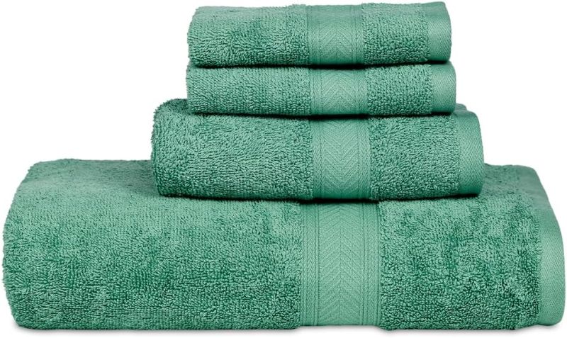 Photo 1 of 4 Piece Bath Towel Set | 1 Bath Towel, 2 Wash Cloth, 1 Hand Towels | Bathroom Essentials for New Home, 100% Cotton Luxury Towels, Highly Absorbent Bathroom Set, Green
***USED**MISSING HAND TOWELS**** 