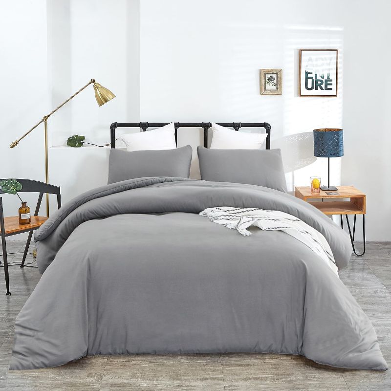 Photo 1 of Queen Bed in a Bag 7 Pieces Bedding Comforter Set with Comforter and Sheets Grey Queen Bed Set with Sheets,Pillow Shams, Flat Sheet, Fitted Sheet and Pillowcases