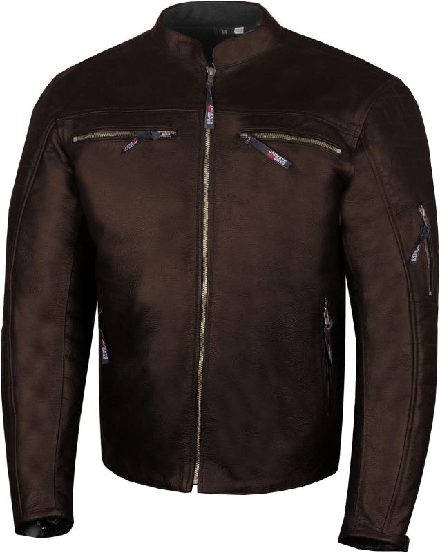 Photo 1 of Men's Premium Natural Buffalo Leather Motorcycle Armor Biker Jacket Brown M