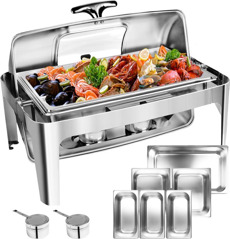 Photo 1 of 13 QT Chafing Dish Buffet Set,Stainless Steel Food Warmer with Perspective Window for Parties, Wedding, Birthday,Catering, Hotels and Weddings,1 Full&2 Half&3 Third Size Pan