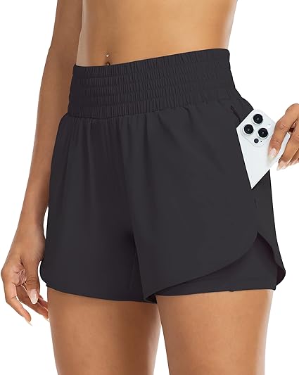 Photo 1 of Kcutteyg Running Shorts for Women with Liner High Waisted Lightweight Womens Workout Shorts with Pocket