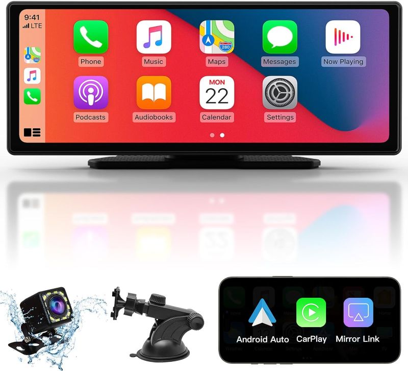 Photo 1 of 2024 Wireless Protable Carplay & Android Auto,Carplay Box+Backup Camera,9.26'' Portable Car Stereo with Phone Mirroring, Carplay Screen with AUX/FM/Bluetooth,Voice Control Suitable for All Car Models