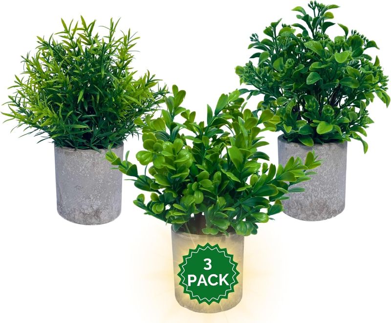 Photo 1 of 3 Pack Mini Potted Artificial Plants -Eucalyptus, Gardenia, and Rosemary Fake Plant for Home Decor -Artificial Faux Flowers -Greenery Topiaries for Office Desk, Floating Shelf, and Bookshelf