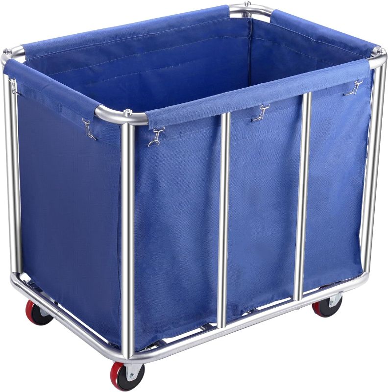 Photo 1 of Laundry Cart with Wheels, 400L Capacity Commercial Laundry Sorter Rolling Laundry Hamper with Removable Oxford Bag and Sturdy Steel Frame, 330 lbs Load, Blue