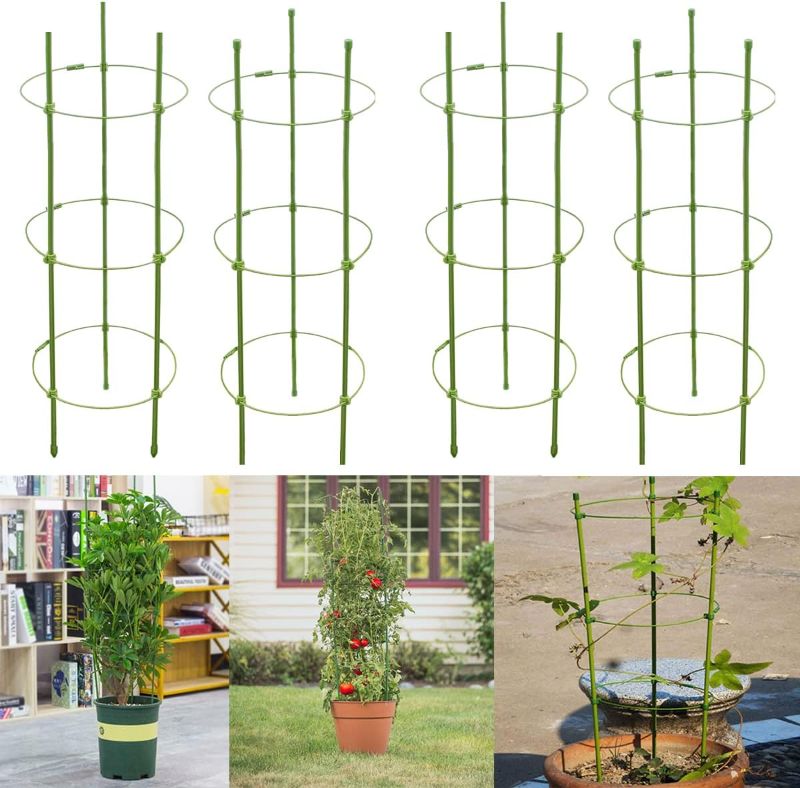 Photo 1 of 4 Pack Tomato Cage for Garden Plant Support, 24 inches Small Tomato Cages Tomato Trellis with Adjustable Rings, Plant Stakes for Peony Support, Tomato Stakes Rings for Climbing Plants