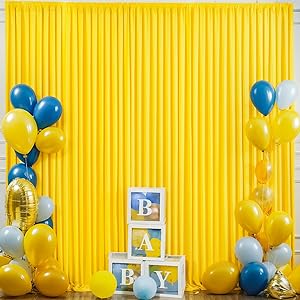 Photo 1 of 10ft x 10ft Yellow Backdrop Curtain for Parties Yellow Wrinkle Free Backdrop Drapes Panels for Birthday Party Baby Shower Wedding Photo Photography Polyester Fabric Background Decoration