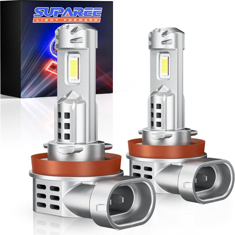 Photo 1 of SUPAREE H11 Bulbs for High and Low Beam, 2024 Newest 30000LM +1000% Brightness, Diamond White 6500K, Plug and Play 1:1 Mini Size, Canbus Ready, H11/H8/H16 Fog Light Bulbs, Pack of 2