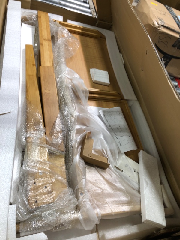 Photo 1 of Nnewvante Writing Computer Desk 46" Bamboo Home Office Table with 2 Drawers, Modern Furniture Simple Study Makeup Workstation 46''-Length