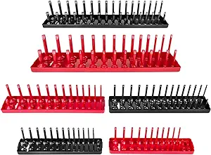 Photo 1 of 6PCS Socket Organizer Tray Set, Red SAE & Black Metric Socket Storage Trays, 1/4-Inch, 3/8-Inch & 1/2-Inch Drive Deep and Shallow Socket Holders for Toolboxes