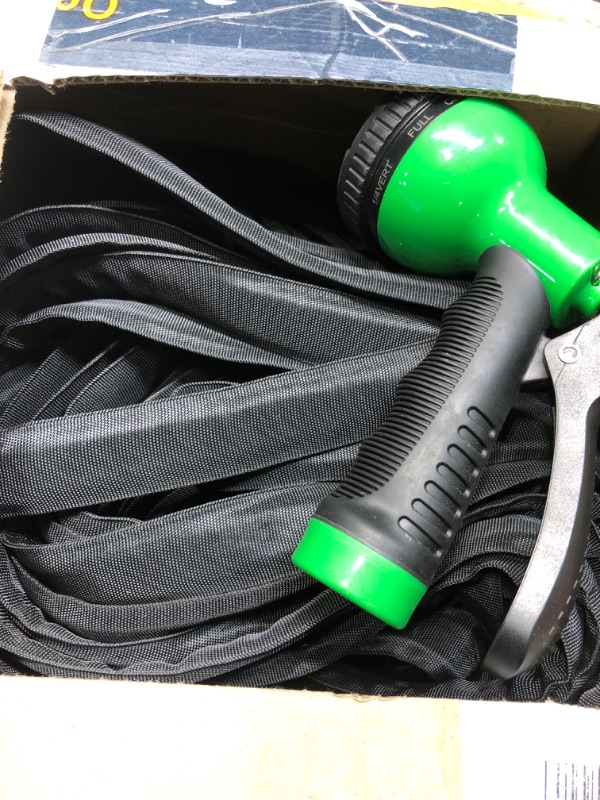 Photo 2 of Garden Hose 5/8 in. x 100 FT Durable Water Hoses with 7 Function Hose Nozzle, Lightweight Kink-Free Flexible Garden Hoses, Extra Strength Fabric Yard Hose for Watering Cleaning?Black? Pvc 100FT