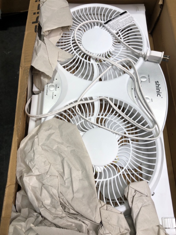 Photo 2 of ***MISSING REMOTE*** 
shinic Window Fan with Reversible Airflow Quiet, Twin 9" Blades, Full Remote Control, 3 Functions-3 Speeds, Bathroom Kitchen Window Exhaust Fan, Width Adjustable (From 23.5" to 37") ETL Certified