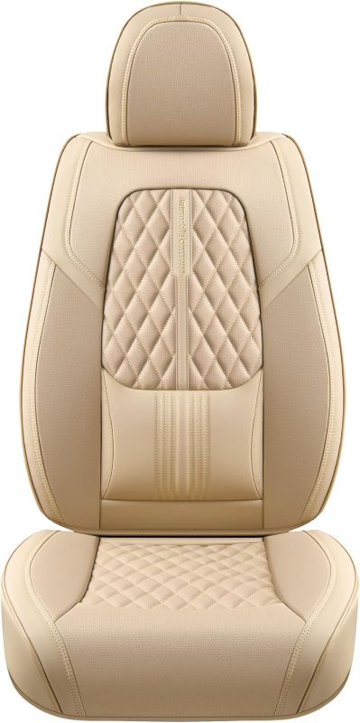 Photo 1 of **READ NOTES BEFORE PURCHASING ITEM** 
Car Seat Covers, Car Seat Covers Front Seats, 2-Pack Front Seat Cover with Lumbar Support, Faux Leather Waterproof Car Seat Protectors, Automotive Seat Covers Universal Fit for Cars BEIGE (Lumbar Support) Front