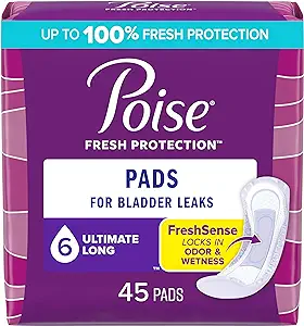 Photo 1 of ***USED*** Poise Incontinence Pads & Postpartum Incontinence Pads, 6 Drop Ultimate Absorbency, Long Length, 45 Count, Packaging May Vary