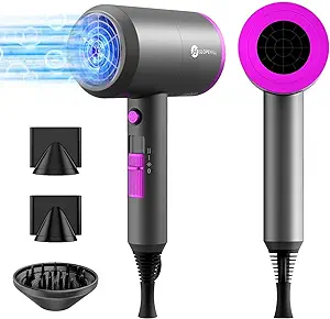 Photo 1 of ) Slopehill Professional Ionic Hair Dryer, Powerful 1800W Fast Drying Low Noise Blow Dryer with 2 Concentrator Nozzle 1 Diffuser Attachments for Home Salon Travel