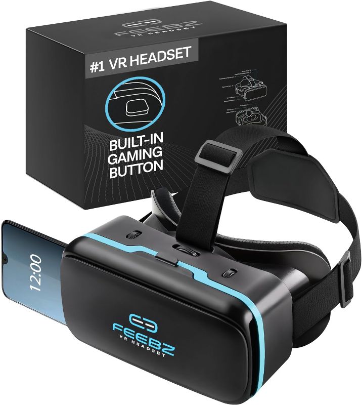 Photo 1 of 3D VR Headset for iPhone & Android Phones - with Links to 3D VR Videos | Virtual Reality Goggles Set for Beginners | Wearable VR Set for Kids & Adults – Blue
