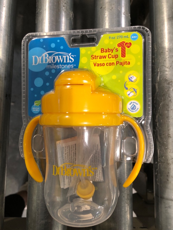 Photo 2 of Dr. Brown’s Milestones Baby’s First Straw Cup, Training Cup with Weighted Straw, Vintage Yellow, 6m+ Vintage Yellow 9oz/270ml, 1 Pack