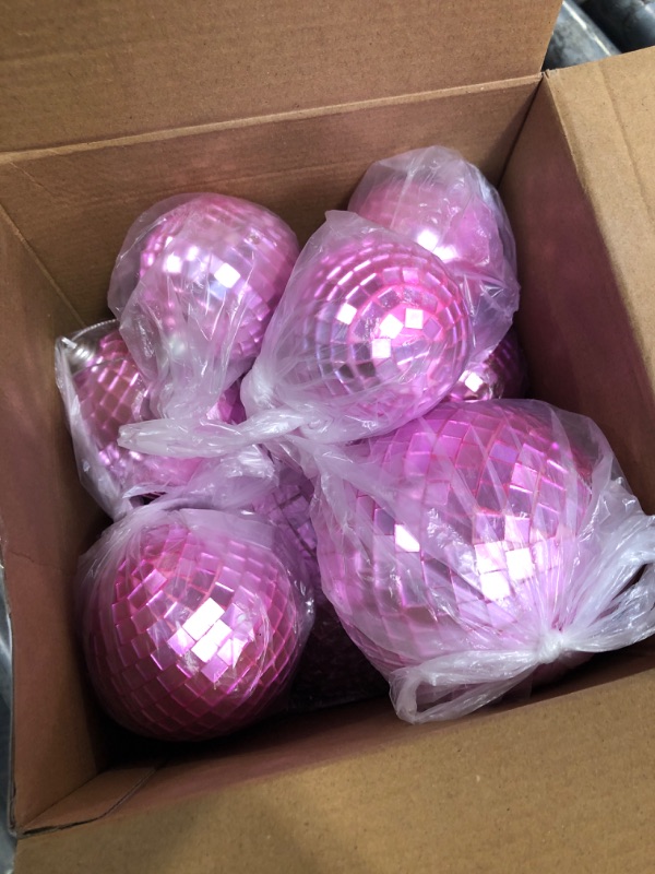 Photo 2 of 12 Pack Disco Ball Mirror Ball with Hanging Ring for Fun Retro Disco Party Decorations Party DJ Lighting Effect Stage Props Game Accessories, 5.91 Inch, 3.94 Inch, 3.15 Inch, 2.36 Inch (Pink)