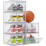 Photo 1 of ?Thicken & Sturdy?Clear Shoe Storage Organizer with Magnetic Door, Stackable Boxes for Closet, Foldable Space-Saving Shoe Rack for Sneaker Boot Container, Plastic Shoe Box 6 Pack, White