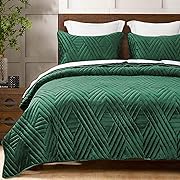 Photo 1 of Exclusivo Mezcla Super Plush Velvet Quilts Queen Size with Pillow Shams, Luxury Soft Reversible 3 Piece Bedspreads Coverlet Comforter Set for All Seasons, Lightweight and Warm, Emerald Green