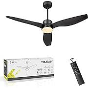 Photo 1 of YOUKAIN 52 Inch Indoor/Outdoor Modern Ceiling Fan with Lights and Remote Control, Reversible Blades, for Living Room, Bedroom, Bathroom, Matte Black, 52-YJ359-BK