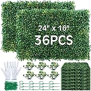 Photo 1 of 36 Pieces Artificial Boxwood, Boxwood Grass Panels Topiary Hedge Wall Panels Privacy Hedge Screen Boxwood with 200 Zip Ties for Outdoor Indoor Garden Fence Backyard Boxwood Decor (16" x 24")