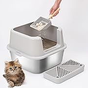 Photo 1 of HTii-ë® Small Stainless Steel Cat Litter Box, 15.5" L x 15.5" W Litter Box for Small Animals, Metal Kitten Litter Box with Litter Scooper, Odor-Urine-Proof, Non-Sticky, Easy Rinse Cleaning