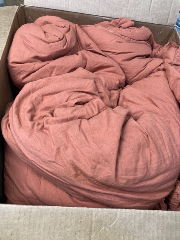 Photo 3 of Geniospin King Comforter Set - 7 Pieces Comforter King Size, Soft Solid Bedding Set for All Season, Textured Bed in a Bag with Sheets, Pillowcases & shams (Terracotta, 102''x90'') Terracotta King (102"x90")