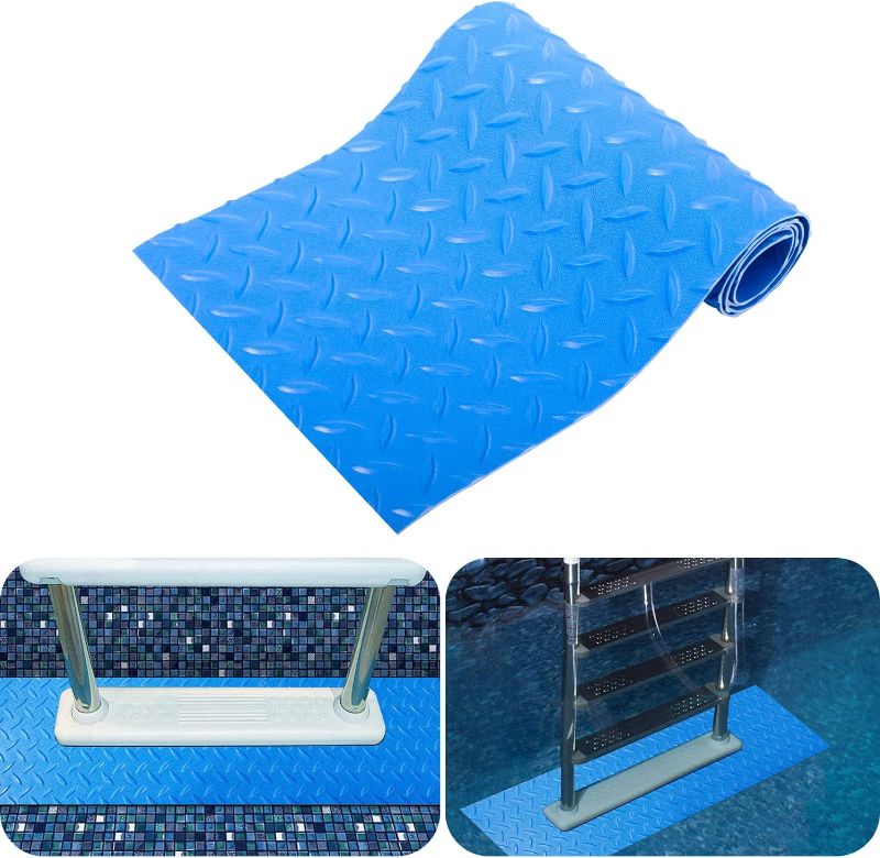 Photo 1 of  2.5mm 9x36 inches Swimming Pool Ladder Mat Protective Swimming Pool Step Pad for above Ground Swimming Pool Ladder Pad Vinyl Non-Slip Pool Liner 9x36 inches 