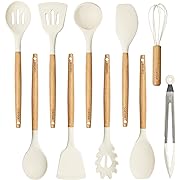 Photo 1 of CAROTE Silicone Cooking Utensils Set for Kitchen,446°F Heat Resistant 10 pcs Non-Stick Cooking Set with Wooden Handle Spatula Turner Spoon Tongs Whisk