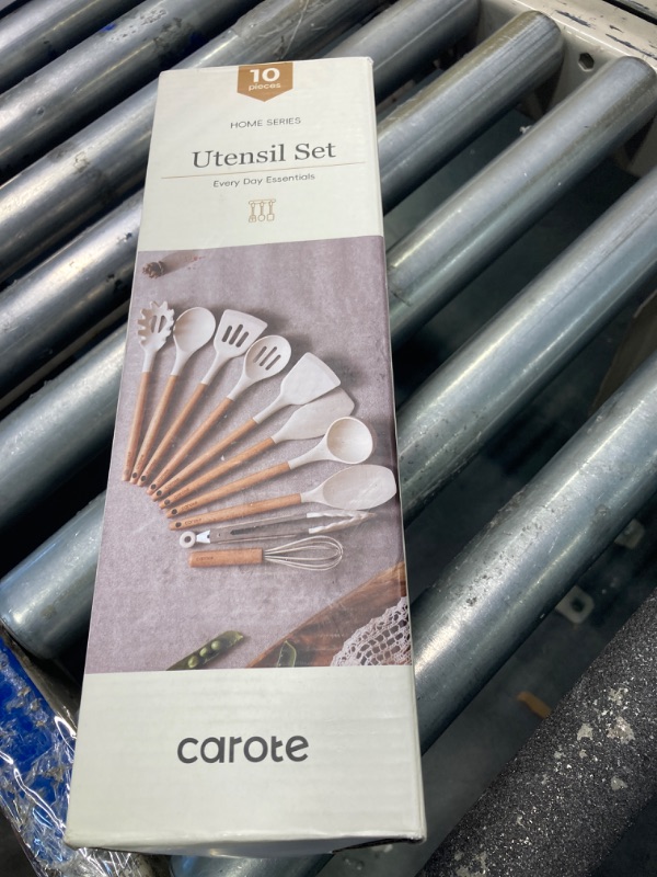Photo 1 of CAROTE Silicone Cooking Utensils Set for Kitchen,446°F Heat Resistant 10 pcs Non-Stick Cooking Set with Wooden Handle Spatula Turner Spoon Tongs Whisk