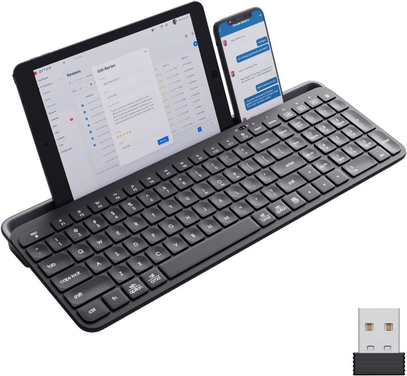 Photo 1 of HUO JI Wireless Keyboard Multi-Device, Bluetooth and 2.4G Dual Mode for iPad, Switch to 3 Devices for Cellphone, Tablet, PC, Smart TV, MacBook iOS Android Windows, Black