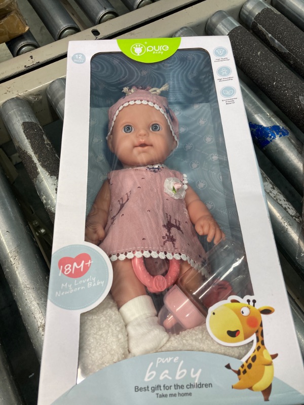 Photo 2 of 12in Baby Doll toys for 2 + year old girl Gift Box with delicately dressed doll bottle rattle pacifier and a blanket