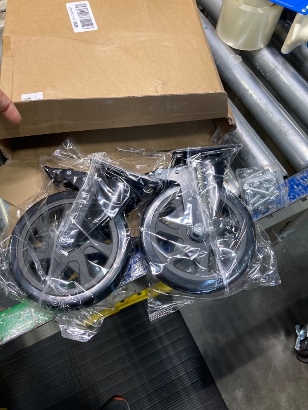 Photo 1 of YAEMIKY Casters Set of 4, 6 Inch Heavy Duty Caster Wheels,3000lbs Swivel Industrial Casters with Brake,PVC Castor Wheels for Furniture,Cart,Workbench,Kitchen,Cabinets,Planters(Hardware Included) 6 Inch,Black