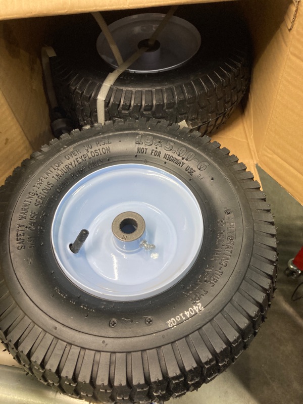 Photo 3 of 2-Pack of 13x5.00-6" Wheels,13" Pneumatic Tires,Steel Rim and 3/4" Axle Bore Hole(Bushing),3"-6” Centered Hub,for Riding Lawn Mower,Utility Wagon and More?All Purpose Utility Tire