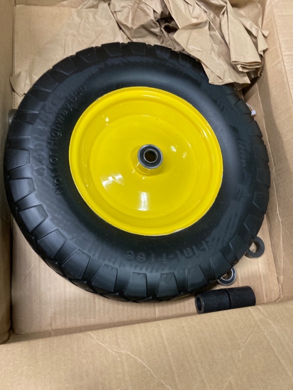 Photo 2 of 4.80/4.00-8" Tire and Wheel Assembly Set for Wheelbarrows, 5/8" or 3/4" Bore Wheelbarrow Tires for Utility Cart, Wheel Barrel, Wagon, Trailer, Dolly, 16" Solid Rubber Tires Without Flat Spots, 1 Pack Black_1 Pack