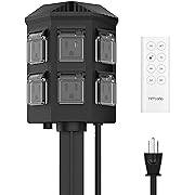 Photo 1 of Outdoor Power Stake Timer, 100FT Range Remote Control, Dusk to Dawn Sensor Light Timer, 6FT Extension Cord Waterproof, 6 Grounded Outlets for Outdoor Decorations, ETL Listed