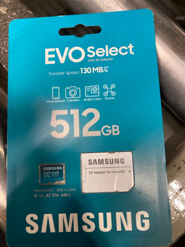 Photo 2 of SAMSUNG EVO Select Micro SD-Memory-Card + Adapter, 512GB microSDXC 130MB/s Full HD & 4K UHD, UHS-I, U3, A2, V30, Expanded Storage for Android Smartphones, Tablets, Nintendo-Switch (MB-ME512KA/AM)