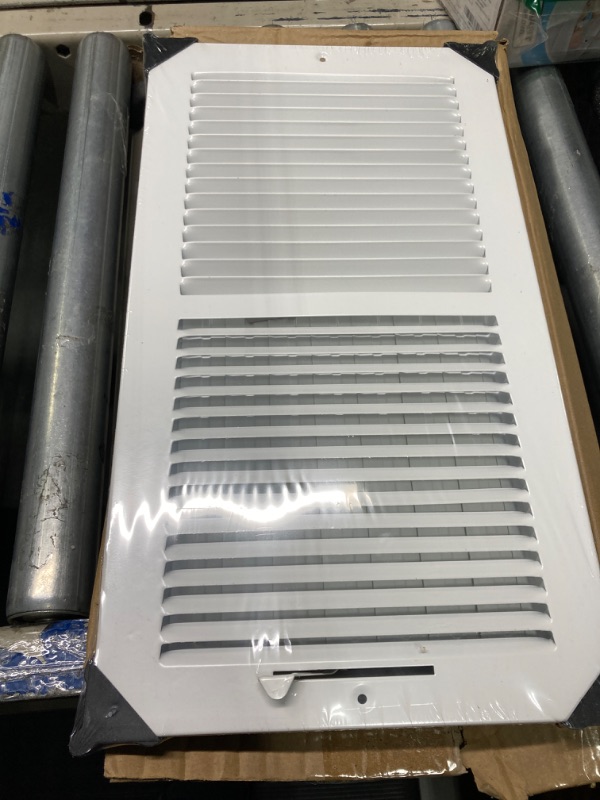 Photo 3 of 16" X 8" 2-Way-Vertical AIR Supply Grille - Vent Cover & Diffuser - Flat Stamped Face - White [Outer Dimensions: 17.75"w X 9.75"h]