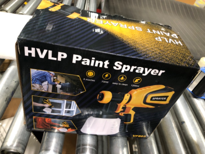 Photo 2 of Paint Sprayer, 700W HVLP Spray Gun with Cleaning & Blowing Joints, 4 Nozzles and 3 Patterns, Easy to Clean, for Furniture, Cabinets, Fence, Walls, Door, Garden Chairs etc. VF803 Yellow