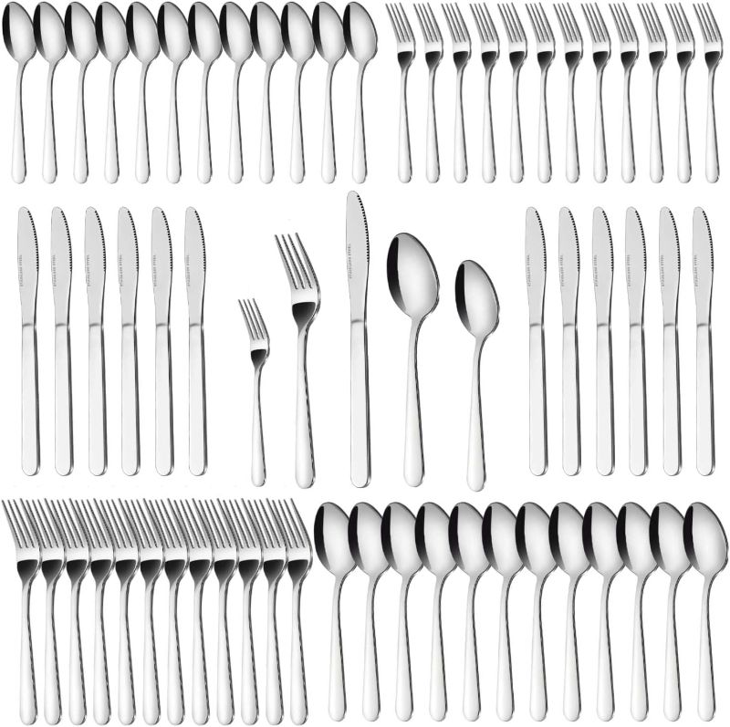 Photo 1 of 
Bestdin Silverware Set for 12, 60-Piece Spoons and Forks Set, Food-Grade Cutlery Set, Stainless Steel Forks and Spoons Silverware Set, Flatware Sets...