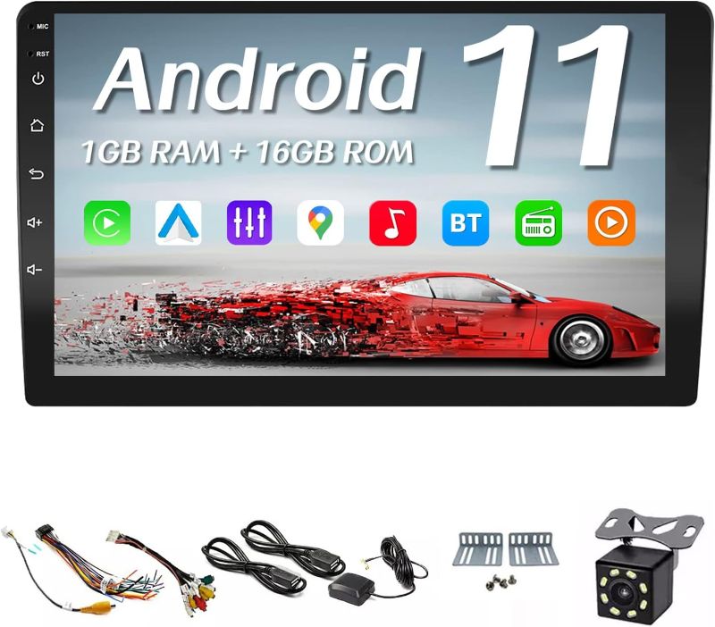 Photo 1 of Double Din Car Stereo 10 Inch Capacitive Touch Screen Radio with Carplay and Android Auto,GPS Navigation,WiFi,Fm/RDS Radio,with Backup Camera,1+16g