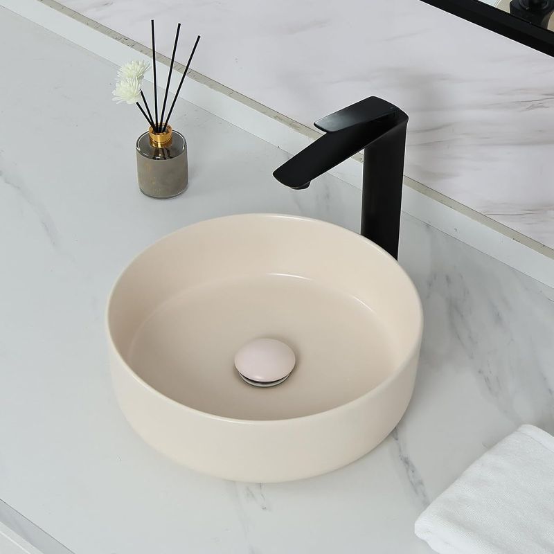 Photo 1 of 
bathivy 14.2" Creamy White Round Vessel Sink with Pop Up Drain, Bathroom Vessel Sink, Bathroom Sink Above Counter, Vessel Sinks for Bathrooms, Porcelain...