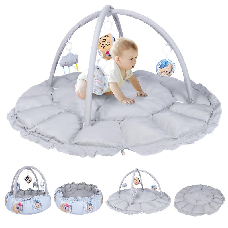 Photo 1 of Baby Play Gym 5-in-1 Thick & Plush, Baby Play Mats for Floor, Tummy Time Mat with 5 Toys, Convertible Stage-Based Developmental from Baby to Toddler,...