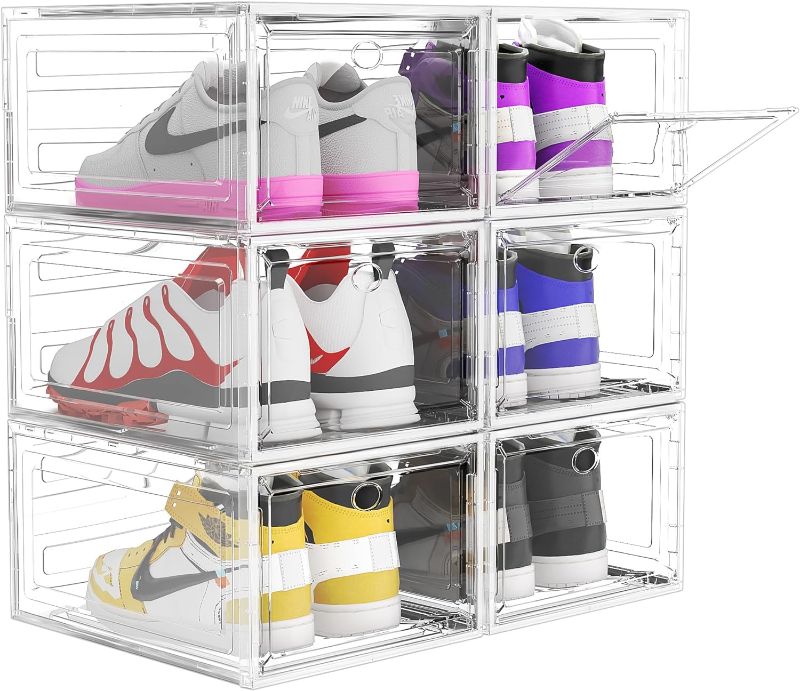 Photo 1 of 
Upgrade Harder Solid Plastic Shoe Organizer, Shoe Storage with Magnetic Front Door, Shoe Rack 6 Pack Shoe Boxes Clear Stackable, Sneaker Storage, Shoe...
Color:White