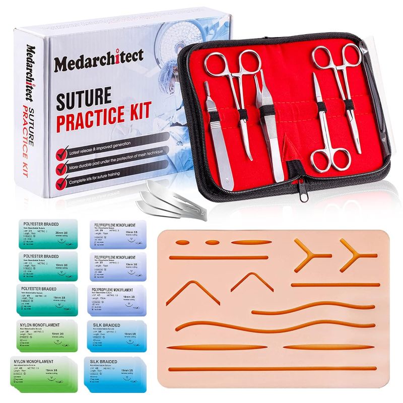 Photo 1 of 
Medarchitect Suture Practice Complete Kit (30 Pieces) for Medical Student Suture Training, Include Upgrade Suture Pad with 14 Pre-Cut Wounds, Suture Tools,...
