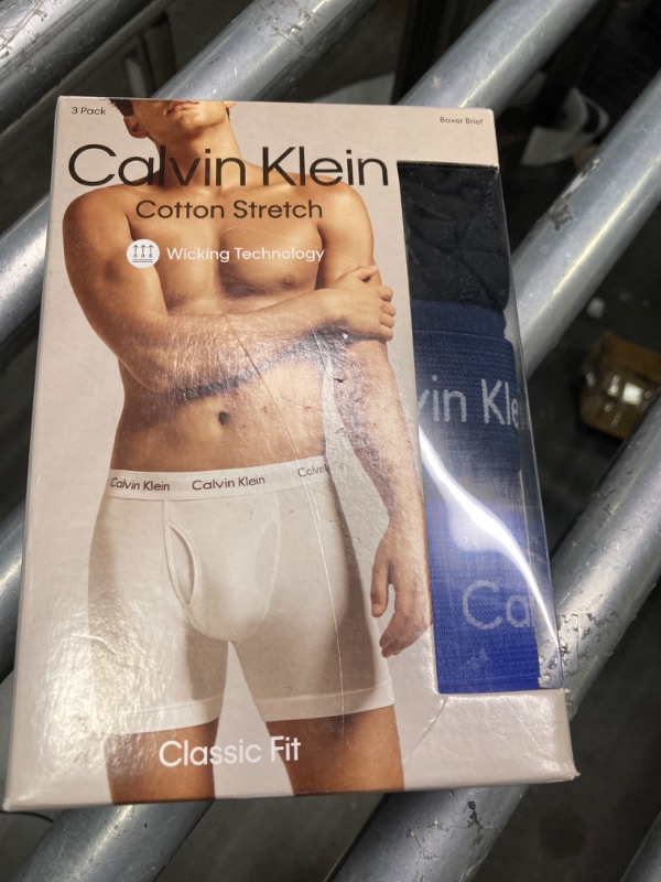 Photo 2 of Calvin Klein Men's Underwear Cotton Stretch 3-Pack Boxer Brief Medium Black, Blue Shadow, Cobalt Water