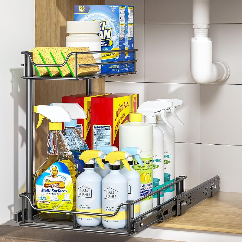 Photo 1 of 
LAMU Under Sink Organizer with Slide, 2 Tier Under Sink Organizers and Storage, Metal Sliding Drawer for Kitchen Bathroom Pantry Cabinet Closet Organization...