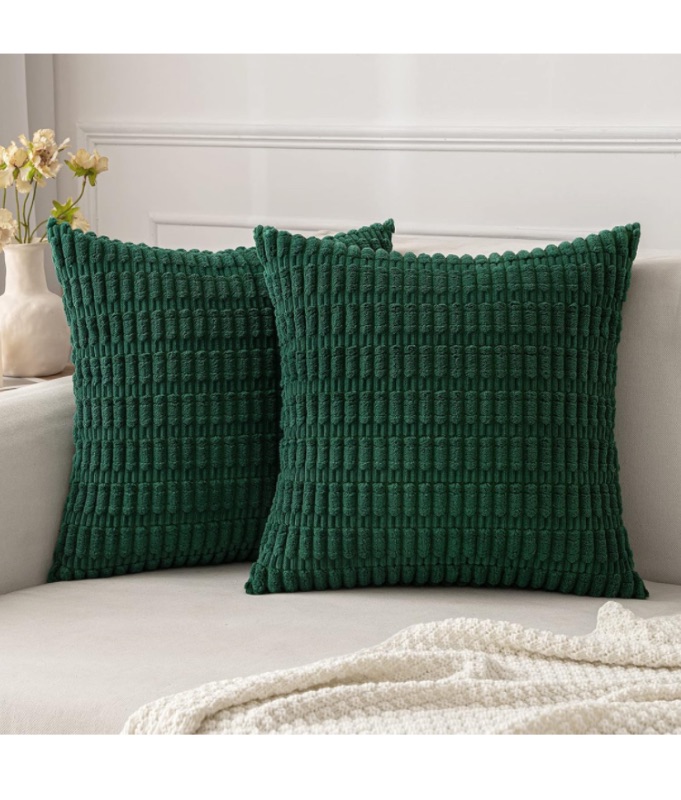 Photo 1 of MIULEE Pack of 2 Dark Green Corduroy Decorative Throw Pillow Covers 20x20 Inch Soft Boho Striped Pillow Covers Modern Farmhouse Home Decor for Sofa Living Room Couch Bed