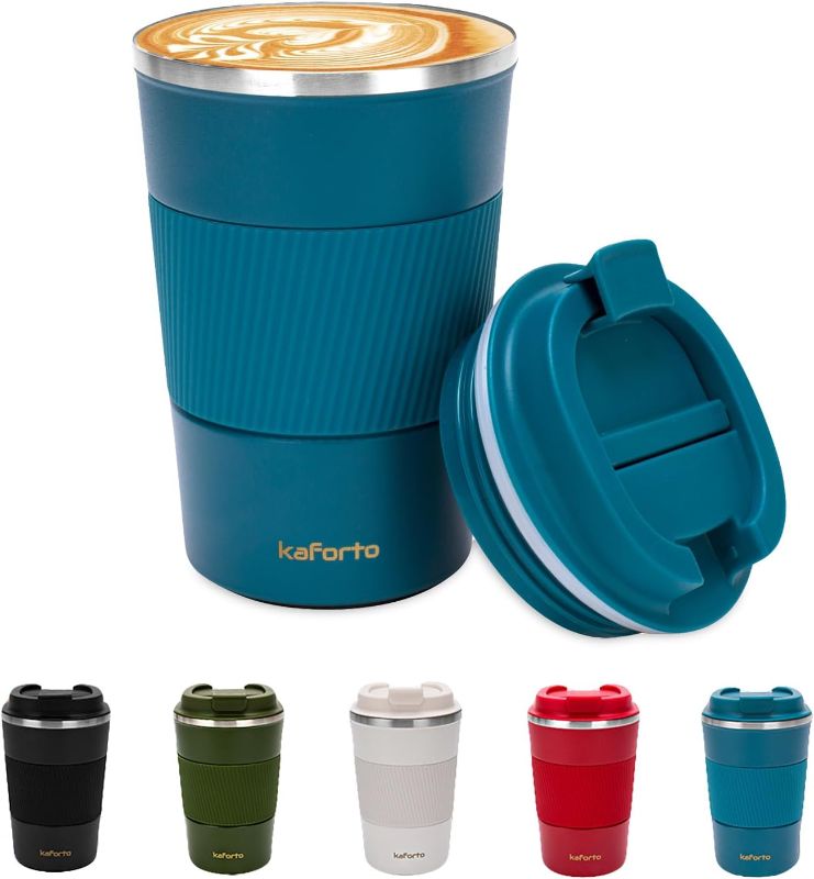 Photo 1 of 12oz Insulated Coffee Travel Mug Stainless Steel Vacuum Coffee Cup Leakproof with Screw Lid Double Wall Coffee Tumbler Reusable Thermal Cup for Hot/Iced Beverage - 380ml, Blue
